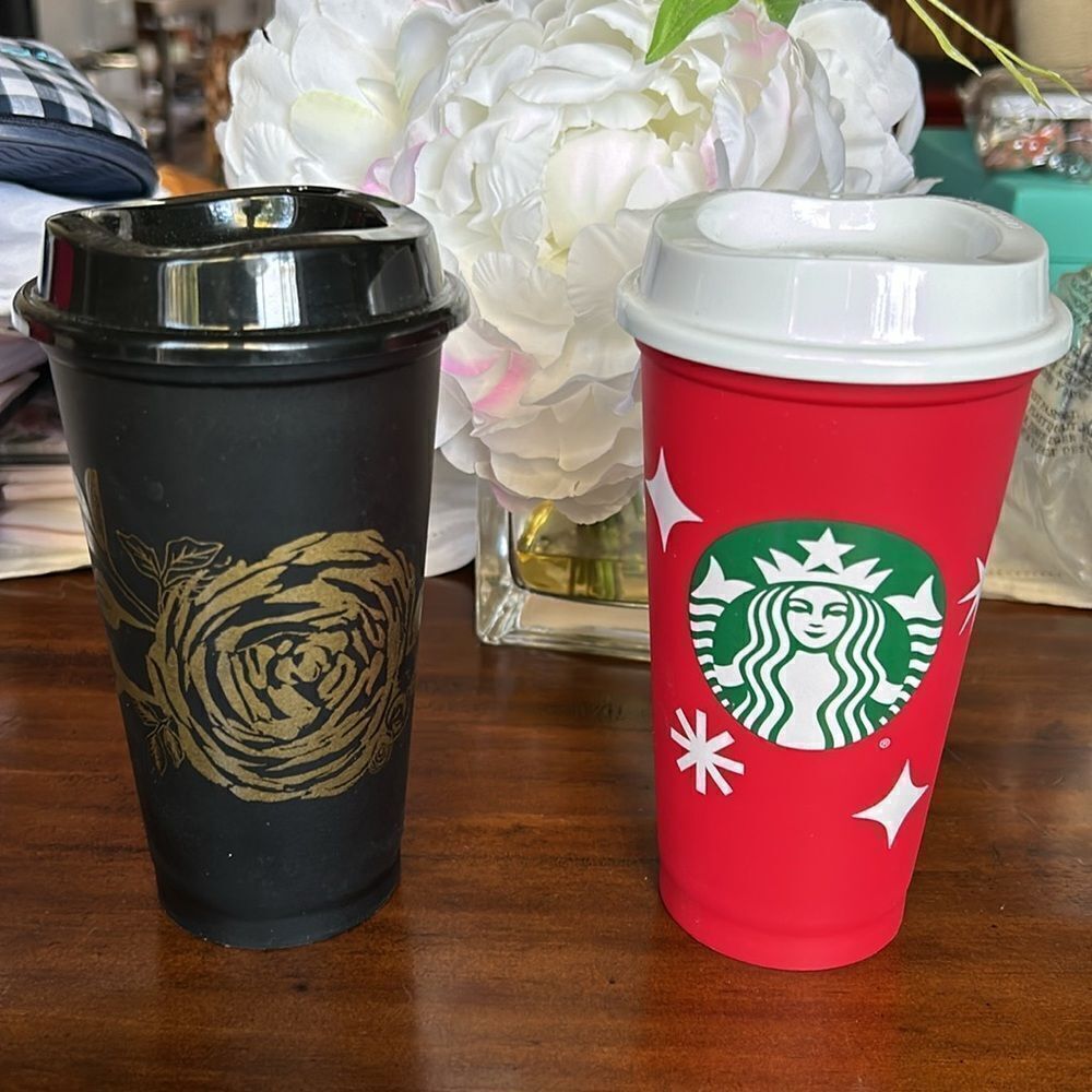 Starbucks 2021 and 2023 Reusable Holiday Cup 16oz Coffee Both are new 2 cups